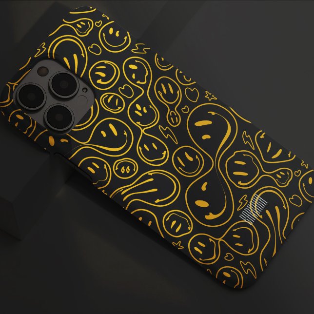 Funda De Case-Mate Para iPhone Cara Sonriente Feliz Patrón de Sonrisa Amarillo Ne (Happy Smiling Face Smile Pattern Yellow Black Case-Mate iPhone Case
)