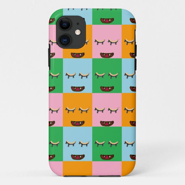 Funda De Case-Mate Para iPhone Caras de bloques de monstruo sonrientes (Reverso)