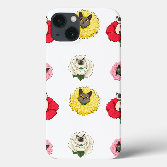 Funda De Case-Mate Para iPhone Caras divertidas de gato floral (Reverso)