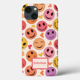 Funda Para iPhone 13 Caras felices sonrientes con nombre personalizado