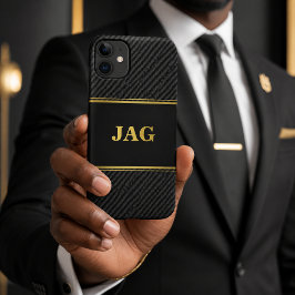 Funda Para iPhone 11 Carbon Black Profesional & Monograma Dorado