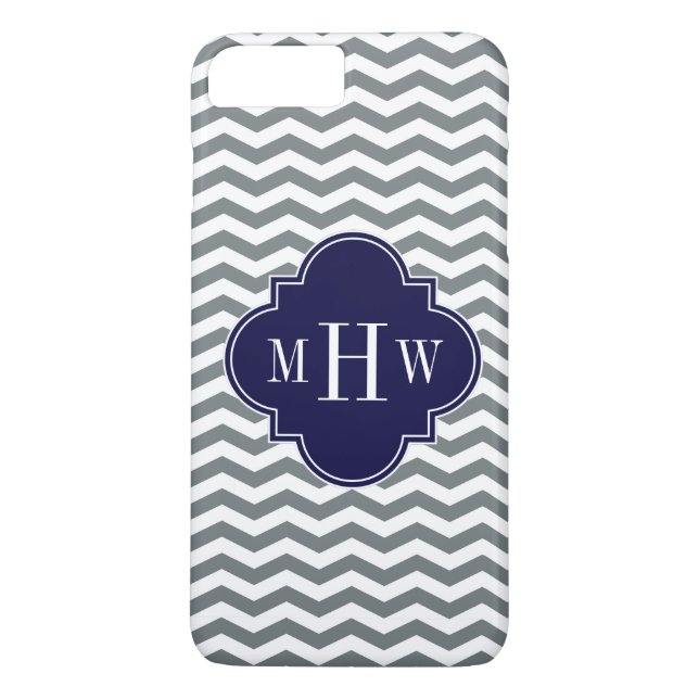 Funda De Case-Mate Para iPhone Carbón de la marina delgada de Chevron Quatrefoil  (Reverso)