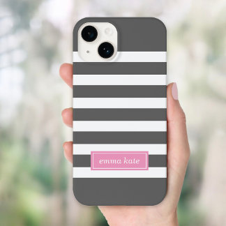 Funda Para iPhone 14 De Case-Mate Carbón Gris y Tiras de perrito rosado Monograma