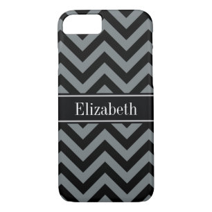 Funda Para iPhone 8/7 Carbón, negro Chevron Black Name Monograma