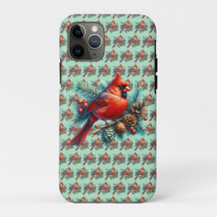 Funda Para iPhone 11 Pro Cardenal en rama de pino con bayas de invierno