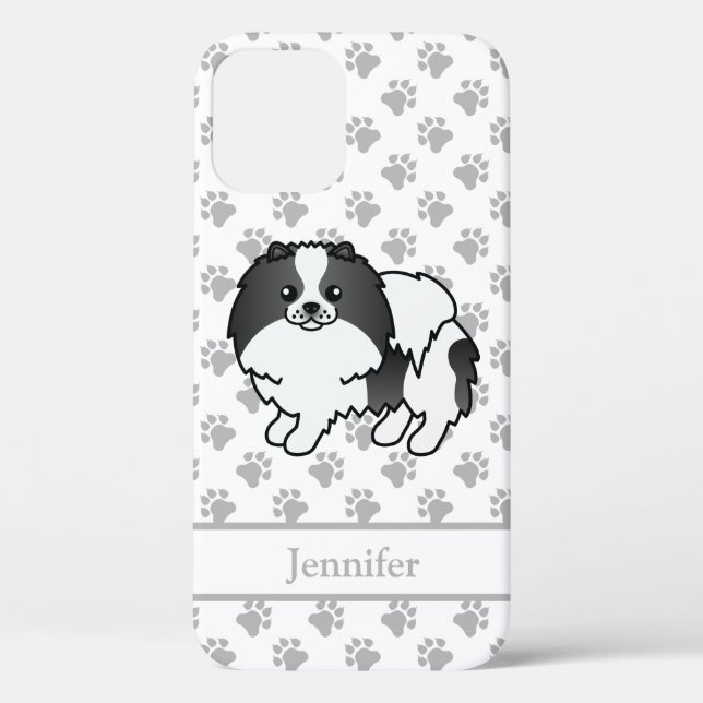Funda De Case-Mate Para iPhone Caricatura de Pomerania de color negro Perro y nom (Reverso )