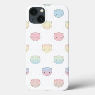 Funda Para iPhone 13 Caritas de gatito pastel adorables rosa azul verde