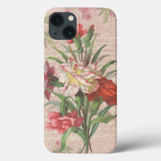 Funda Para iPhone 13 Carnaciones de época con fondo floral de escritura