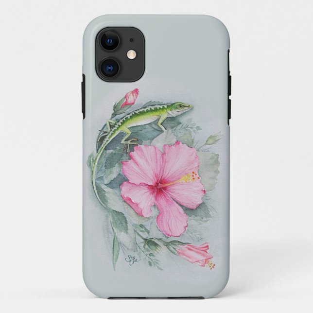 Funda De Case-Mate Para iPhone Carolina Anole & Hibiscus  (Reverso)
