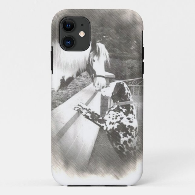 Funda De Case-Mate Para iPhone Carro del perro de Dalmation con el caballo (Reverso)