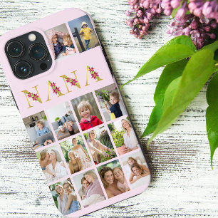 Funda Para iPhone 13 Pro Max Cartas de flores doradas de Nana 14 Collage de fot
