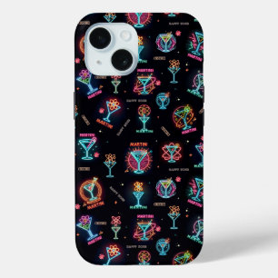 Funda Para iPhone 15 Cartel de neón Espacio Edad Atómica Martinis Cócte