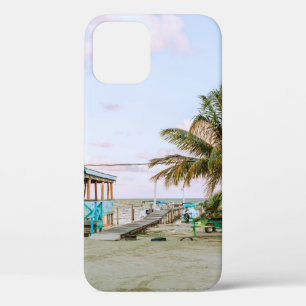 FUNDA PARA iPhone 12 CASA DE MADERA AZUL CERCA DEL CUERPO DE AGUA