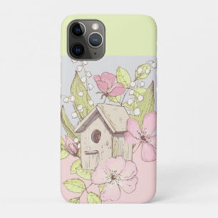 Funda Para iPhone 11 Pro Casa de pájaros Floral Bloque de color