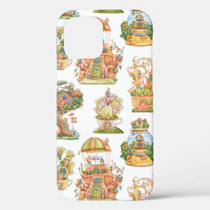 Funda Para iPhone 12 Casas de Cuentos de Hadas Coloridos Patrón