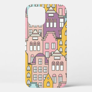 Funda Para iPhone 12 Casas de los Países Bajos dibujadas a mano con un