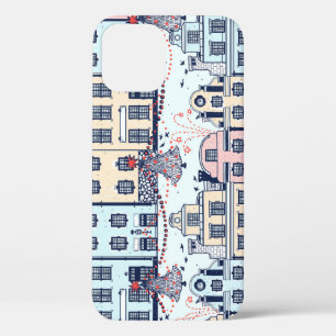 Funda Para iPhone 12 casas de navidades, patrón festivo vintage.