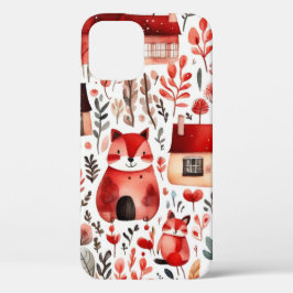 Funda Para iPhone 12 Pro Casas rojas y casas adorables Hoja de papel