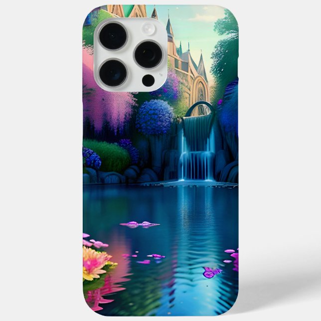Funda De Case-Mate Para iPhone Cascada en estanque con flores (Reverso )