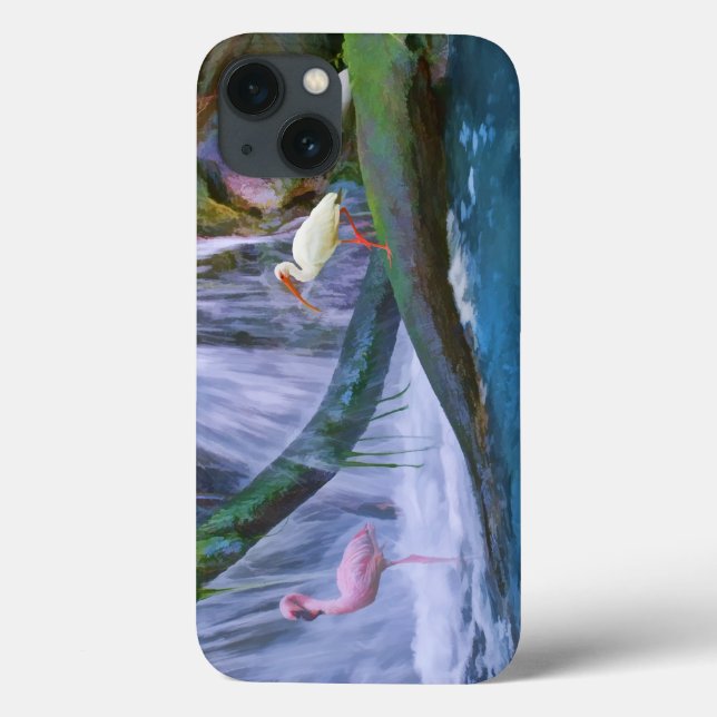 Funda De Case-Mate Para iPhone Cascada tropical, flamenco y bis (Reverso)