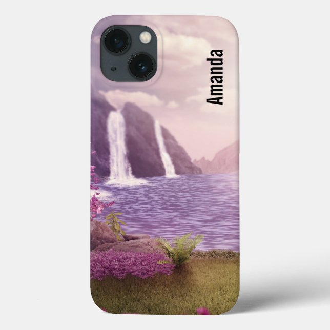 Funda De Case-Mate Para iPhone Cascadas y cerezos alrededor de un lago (Reverso)
