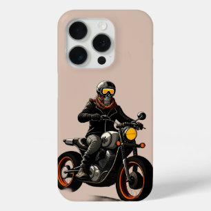 Funda Para iPhone 15 Pro 🏍️ Casco de cráneo Motociclista montando
