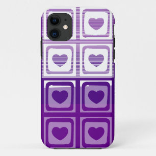 Funda Para iPhone 11 Caso de iphone de corazones vintage morados y blan