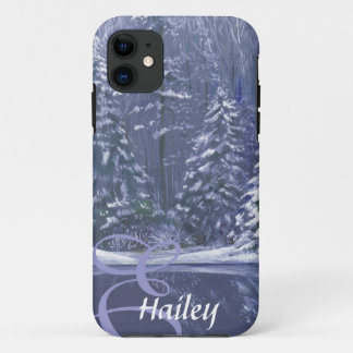 Funda Para iPhone 11 Caso de iphone de nombre y árboles de invierno ini