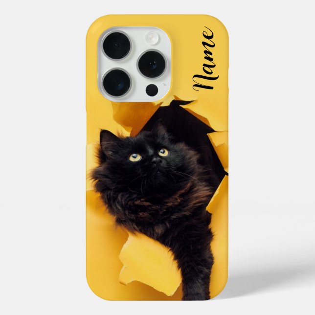 Funda De Case-Mate Para iPhone Caso de teléfono negro de gato personalizado con e (Reverso )