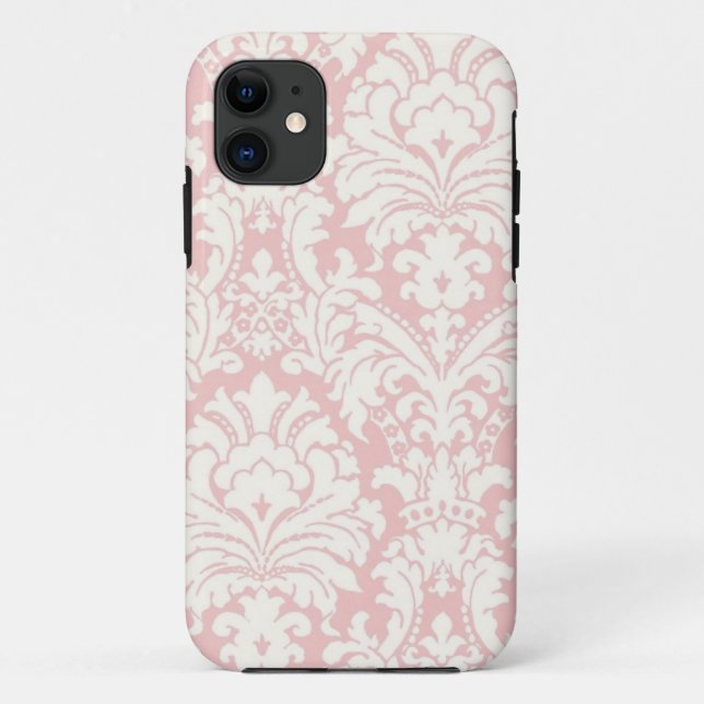 Funda De Case-Mate Para iPhone Caso del iPhone del damasco de Pink&White (Reverso)