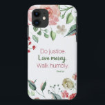 Funda Para iPhone 11 Caso Do Justice Floral Micah 6:8 Funda-Mate iPhone<br><div class="desc">Un suave rosa y color crema floral con el verso Micah 6:8 Hacer justicia. Amen la misericordia. Camina humildemente.</div>
