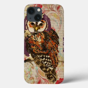 Funda Para iPhone 13 Caso floral del iPad del búho Amethyst y ambarino