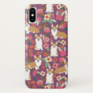 Funda Para iPhone X Caso floral del iPhone del Corgi - púrpura