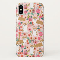 Caso floral del iPhone del Corgi - rosa