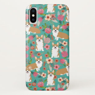 title_seo2 Caso floral del iPhone del Corgi - turquesa