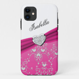 Funda Para iPhone 11 Caso rosado del iPhone 5 del damasco del corazón