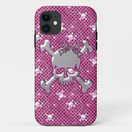 Funda Para iPhone 11 Caso rosado del iPhone lindo 5 de los cráneos y de