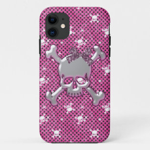 Funda Para iPhone 11 Caso rosado del iPhone lindo 5 de los cráneos y de