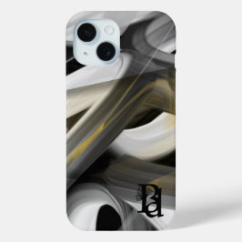 Funda Para iPhone 15 Casos de iPhone Resumen de tendencia Art Black Whi