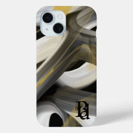 Funda Para iPhone 15 Casos de iPhone Resumen de tendencia Art Black Whi