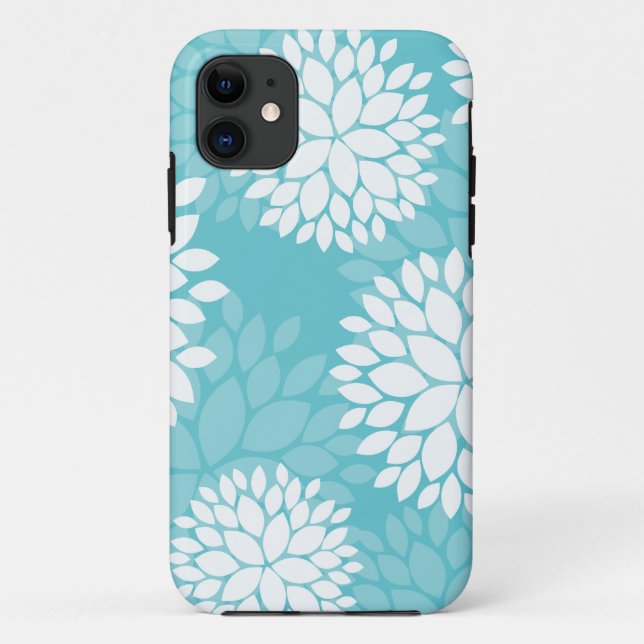 Funda De Case-Mate Para iPhone Casos verde azulados del estampado de flores (Reverso)