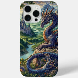 Funda Para iPhone 15 Pro Max Castillo Dragón medieval colorido