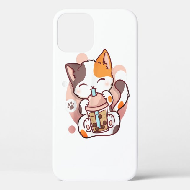 Funda De Case-Mate Para iPhone Cat Boba Tea Bubble Tea Anime Kawaii Neko (Reverso )