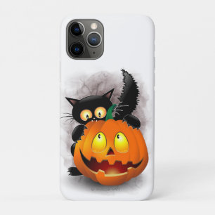 Funda Para iPhone 11 Pro Cat Fun Halloween Character biting a Pumpkin