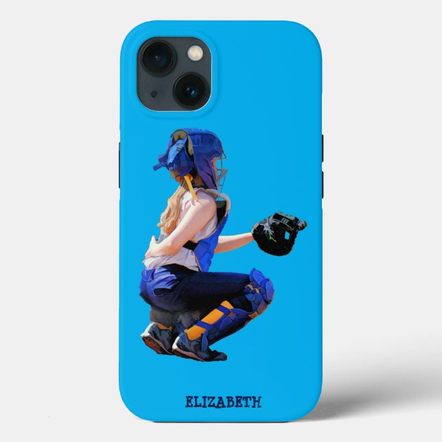 Funda De Case-Mate Para iPhone Catcher De Softball Y Pintura De Estadio (Reverso )