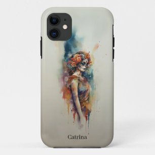 Funda Para iPhone 11 Catrina acuarela Día de los Muertos Cráneo de Azúc