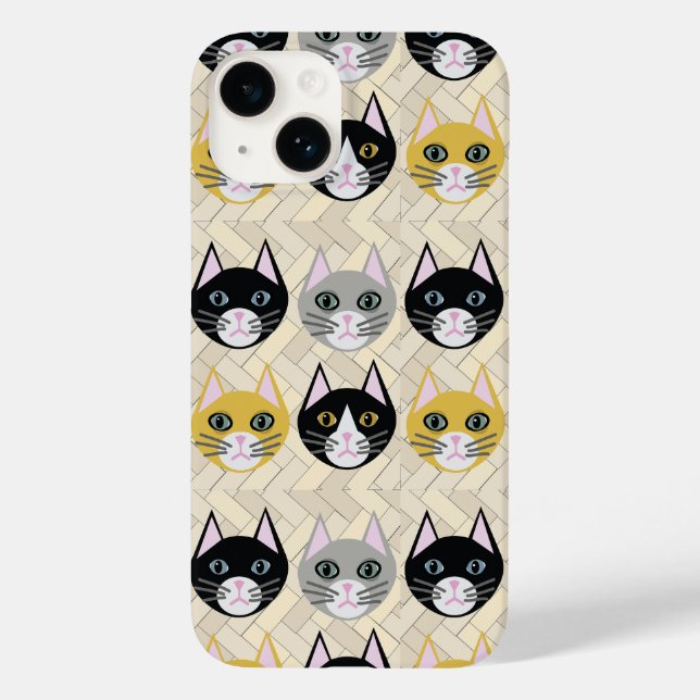 Funda De Case-Mate Para iPhone Cats Herringbone Beige (Reverso )