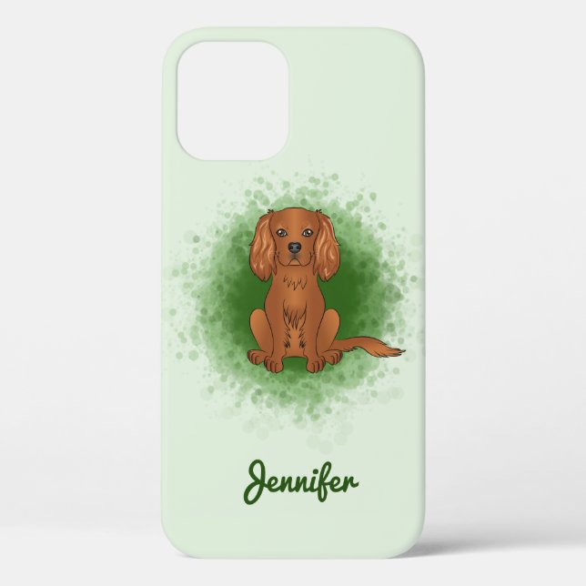 Funda De Case-Mate Para iPhone Cavalier King Charles Spaniel de rubí sobre verde (Reverso )