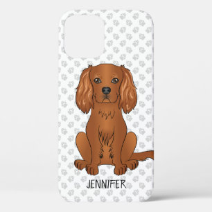 Funda Para iPhone 12 Cavalier King Charles Spaniel rubí & Nombre
