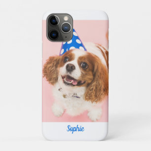 Funda Para iPhone 11 Pro Cavalier Spaniel Dog o tu foto, nombre azul